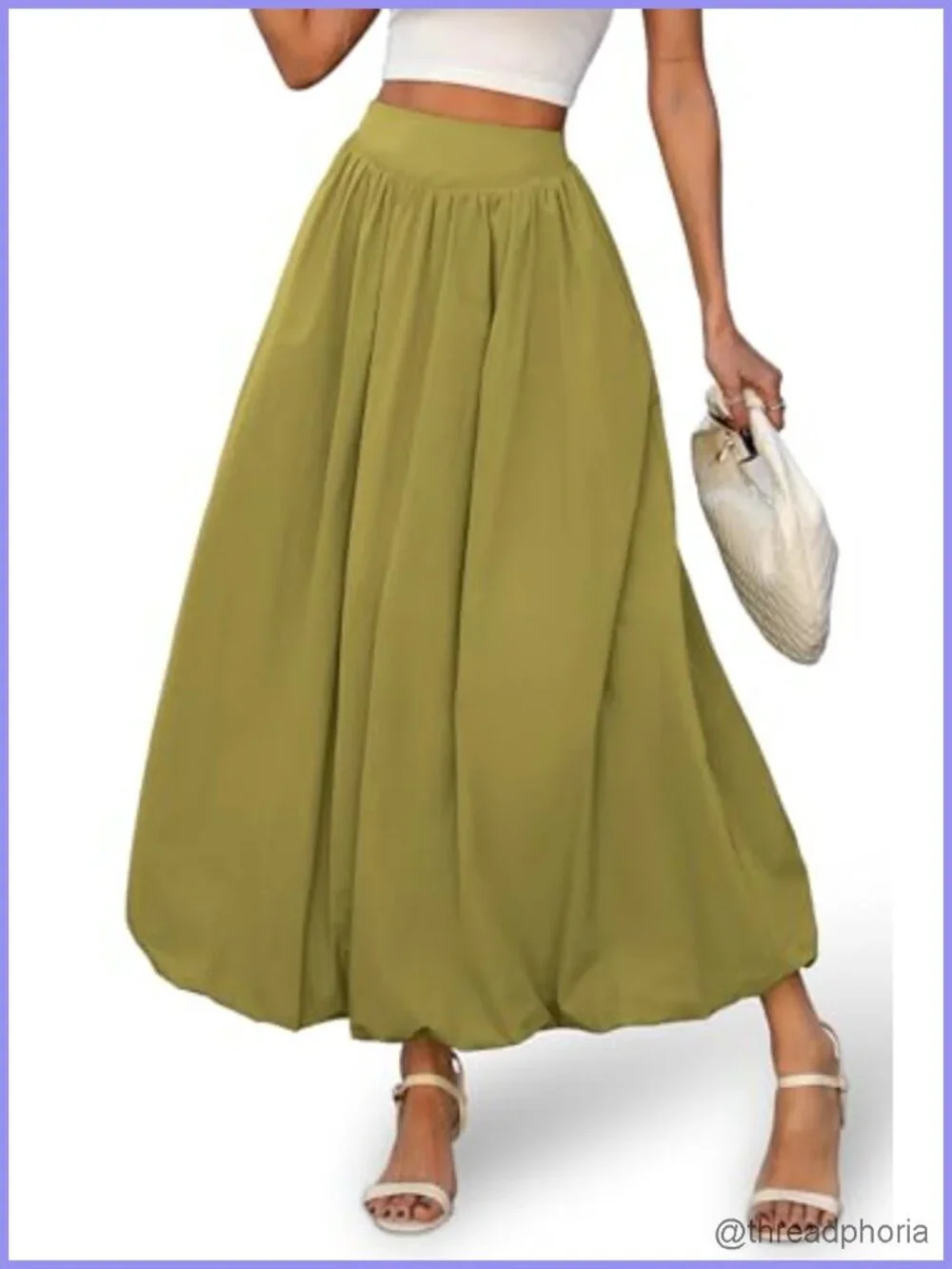 Bubble Maxi Skirt, Elastic Waist Puffy Hem A-Line with Pockets